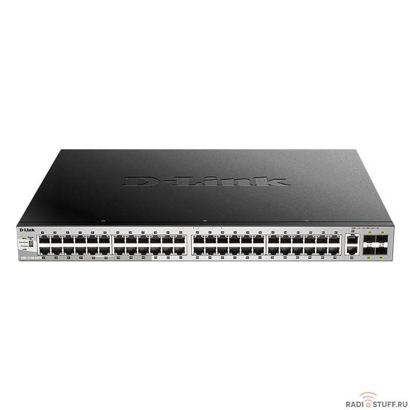 D-Link DGS-3130-54PS/B1A PROJ Управляемый L3 стекируемый коммутатор с 48 портами 10/100/1000Base-T, 2 портами 10GBase-T и 4 портами 10GBase-X SFP+ (48 портов PoE 802.3af/at, PoE-бюджет 370 Вт)