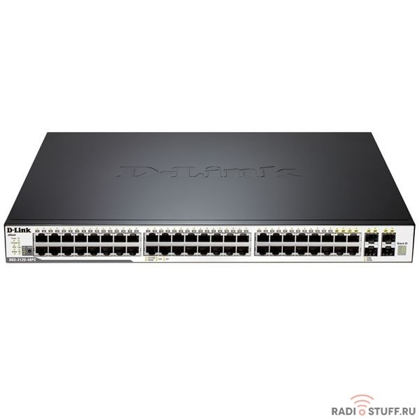 D-Link DGS-3120-48PC/B1ASI Управляемый L2+ стекируемый коммутатор с 44 портами 10/100/1000Base-T, 4 комбо-портами 100/1000Base-T/SFP и 2 портами 10GBase-CX4(48 портов PoE 802.3af/at, PoE-бюджет 370Вт)