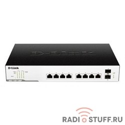 D-Link DGS-1100-10MP/C1A Настраиваемый коммутатор EasySmart с 8 портами 10/100/1000Base-T и 2 портами 1000Base-X SFP (8 портов с поддержкой PoE 802.3af/802.3at (30 Вт), PoE-бюджет 130 Вт)
